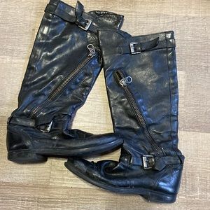 Black leather moto boots